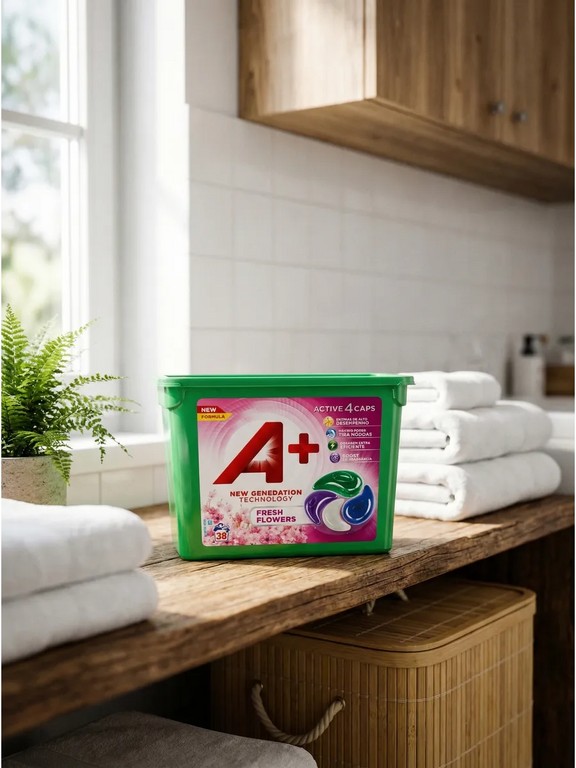 Капсулы для стирки с кондиционером А+ 4 в 1 универсальные 38 шт (цветочный аромат)